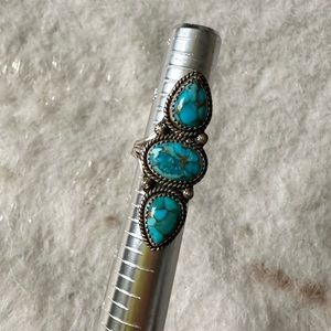 Sterling Silver 3 Stone Turquoise Native Southwest Style Ring